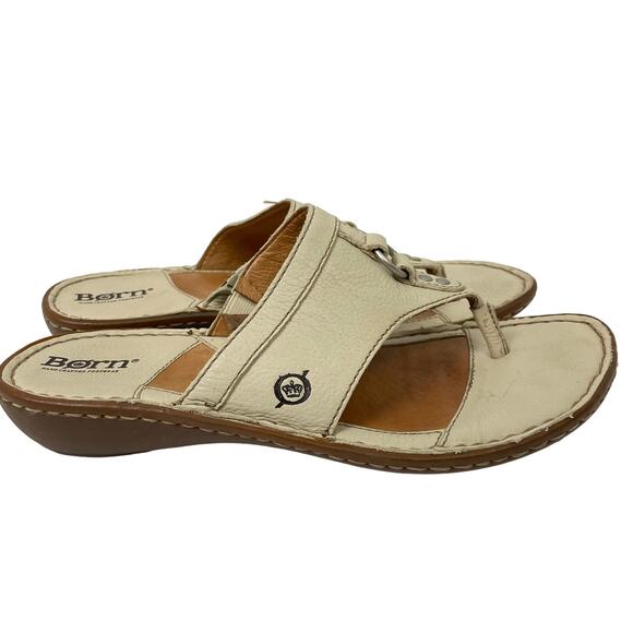 Born | Quill Ivory Leather Flip Flop Comfort Sandals - Picture 1 of 9